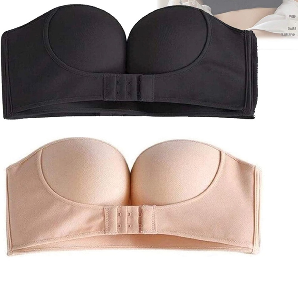 38-85 C Strapless Bra Beige and Black